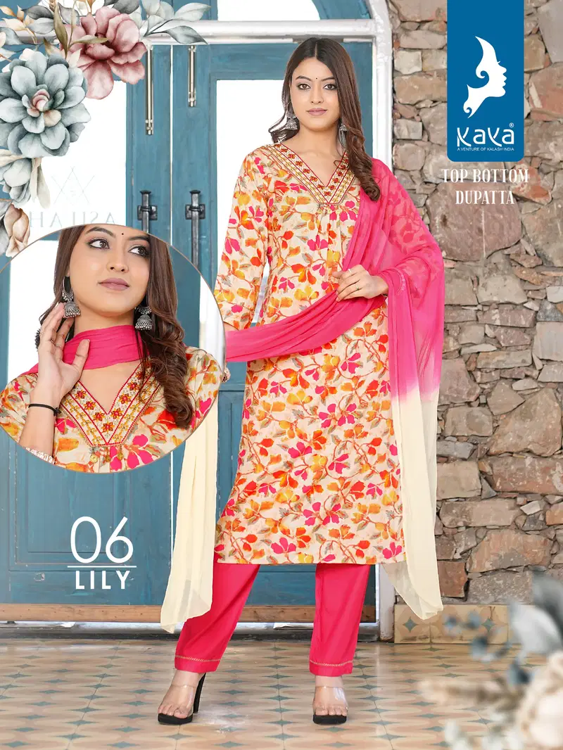 Lily By Kaya Rayon Printed Kurti With Bottom Dupatta Wholesale Market In Surat
